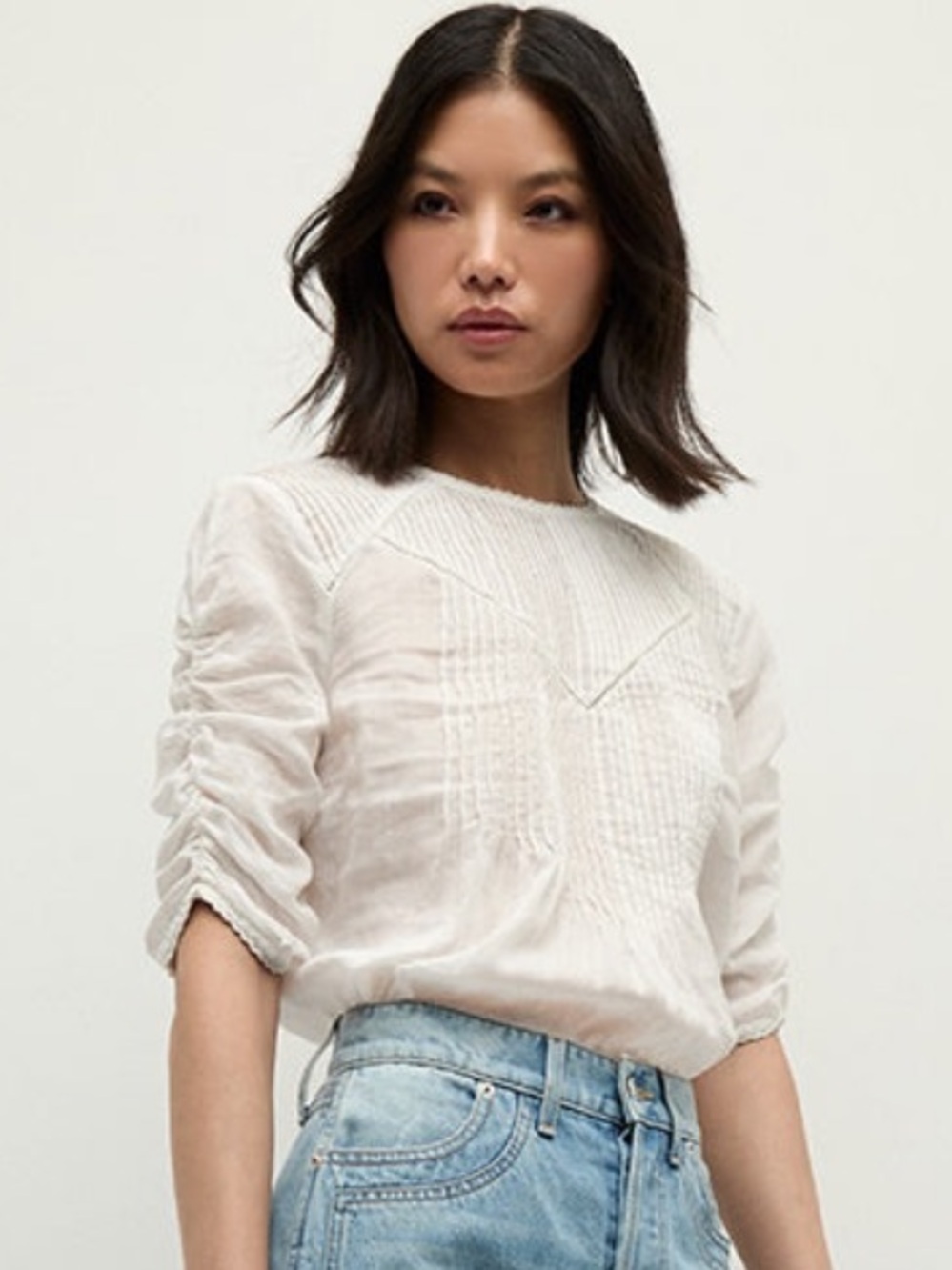 Veronica Beard | Bryce Pleated Top In Off-White - Picture 2 of 8